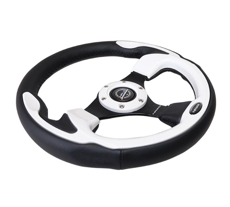 NRG Reinforced Steering Wheel (320mm) Blk w/White Trim & 4mm 3-Spoke - Torque Motorsport