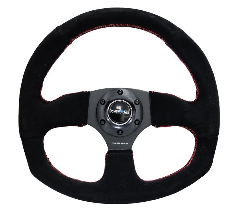 NRG Reinforced Steering Wheel (320mm Horizontal / 330mm Vertical) Suede w/Red Stitch - Torque Motorsport