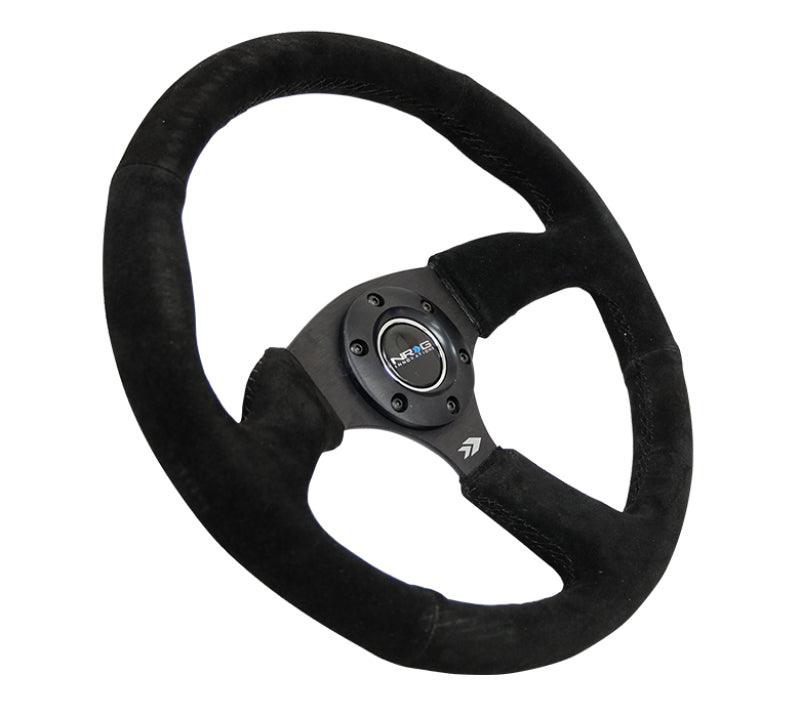 NRG Reinforced Steering Wheel (350mm / 2.5in. Deep) Blk Suede Comfort Grip w/5mm Matte Blk Spokes - Torque Motorsport