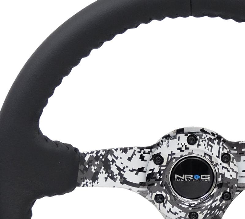 NRG Reinforced Steering Wheel (350mm / 3in. Deep) Blk Leather w/Hydrodipped Digi-Camo Spokes - Torque Motorsport