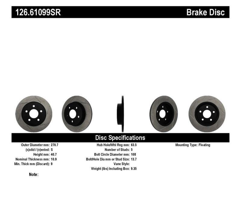 StopTech 13 Ford Focus ST Slotted Right Rear Rotor - Torque Motorsport