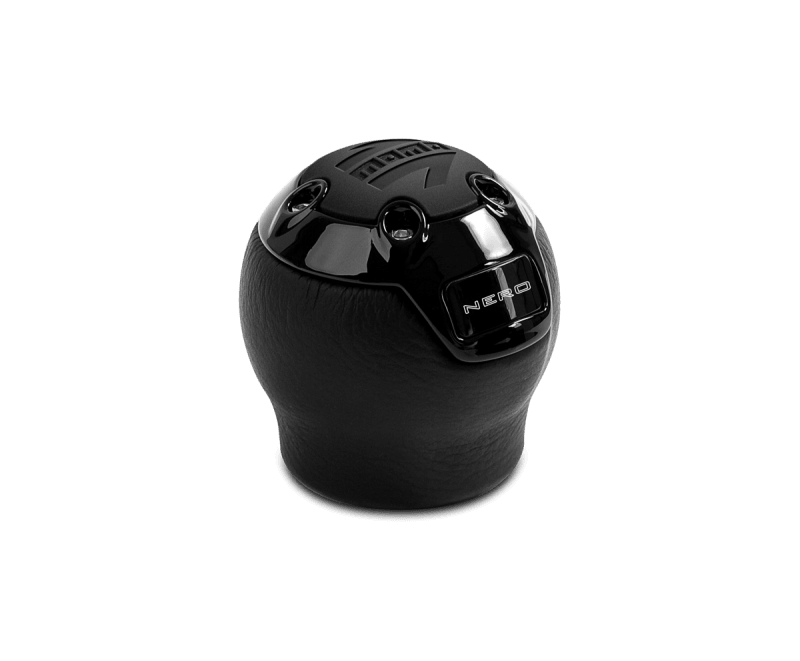 Momo Nero Shift Knob - Black Leather, Black Chrome Insert, with Reverse Lockout - Torque Motorsport