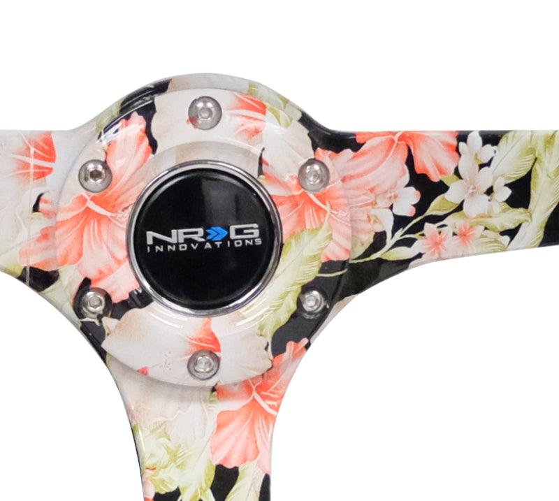 NRG Reinforced Steering Wheel (350mm / 3in. Deep) Blk Suede Floral Dipped w/ Blk Baseball Stitch - Torque Motorsport