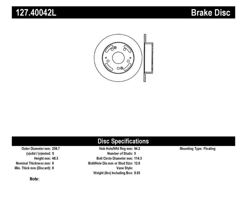 StopTech 02-06 Acura RSX Incl. Type S / 97-01 Integra Type R Slotted & Drilled Left Rear Rotor - Torque Motorsport