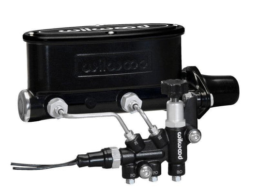 Wilwood HV Tandem M/C Kit w L/H Bracket & Prop Valve - 1in Bore Black - Torque Motorsport