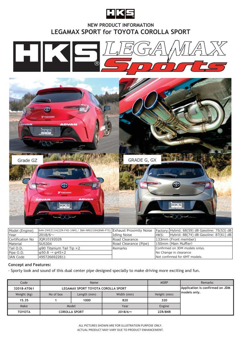 HKS LEGAMAX Sports 2018 Toyota Corolla Sport 2ZR/8NR - Torque Motorsport