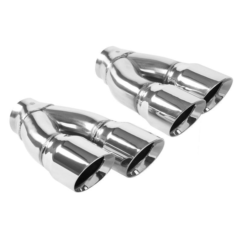 MagnaFlow Tip Stainless Double Wall Round Dual Outlet Polish 3in DIA 2.25in Inlet 9.75in Len (qty 2) - Torque Motorsport