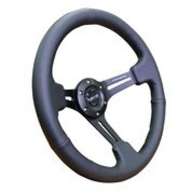 NRG Reinforced Steering Wheel (350mm / 3in. Deep) Black Leather w/ Black Stitching - Torque Motorsport