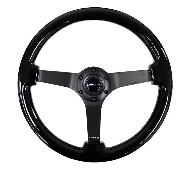 NRG Reinforced Steering Wheel Classic Wood Grain (350mm / 3in. Deep) Matte Black Solid 3-Spoke - Torque Motorsport