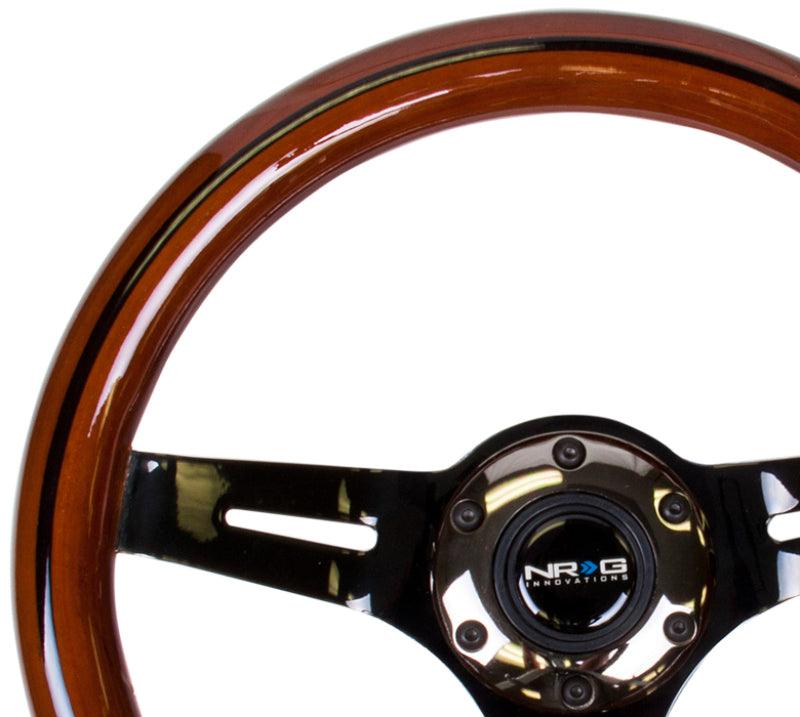 NRG Classic Wood Grain Steering Wheel (310mm) Dark Wood & Black Line Inlay w/Blk Chrome 3-Spoke Ctr. - Torque Motorsport