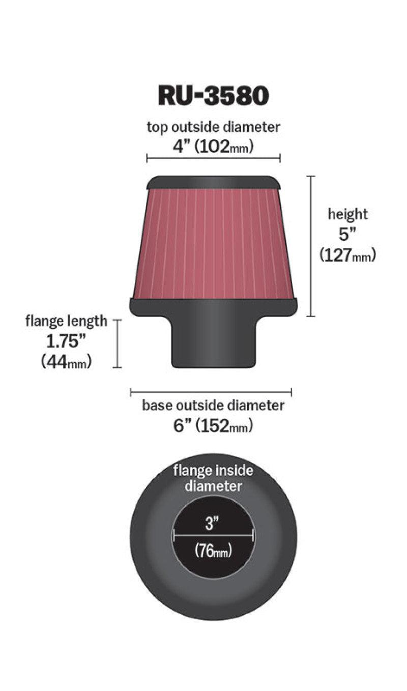 K&N Filter Universal Rubber Filter 3 Inch Flange 6 inch Base 4 inch Top 5 inch Height - Torque Motorsport