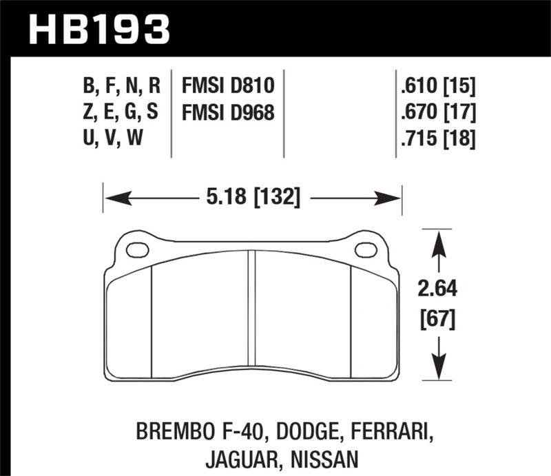 Hawk 03-06/08-09 Dodge Viper / 88-92 Ferrari F40 / 95-97 F50 DTC-60 Race Brembo Brake Pads - Torque Motorsport