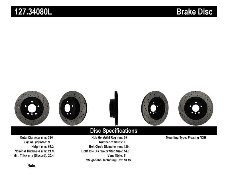 StopTech 06 BMW 330 / 07-09 BMW 335 Slotted & Drilled Left Rear Rotor - Torque Motorsport