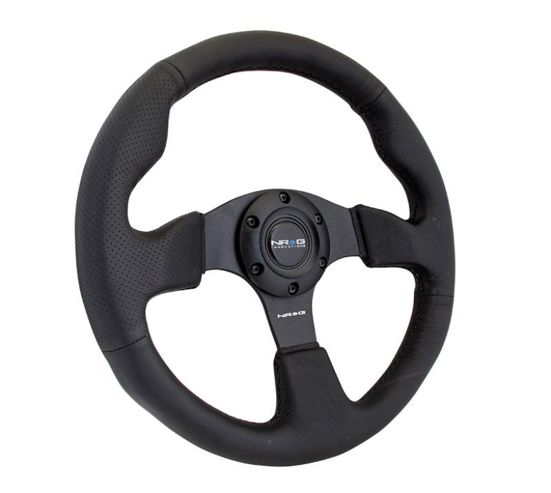 NRG Reinforced Steering Wheel (320mm) Black Leather w/Black Stitching - Torque Motorsport