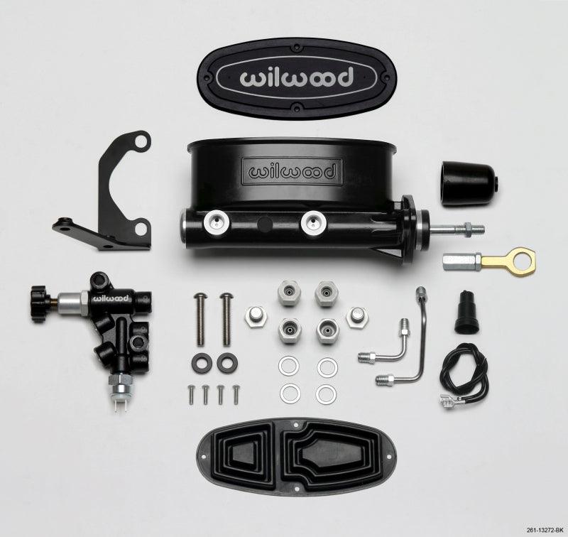 Wilwood HV Tandem M/C Kit w L/H Bracket & Prop Valve - 7/8in Bore Black-W/Push. - Early Mustang - Torque Motorsport