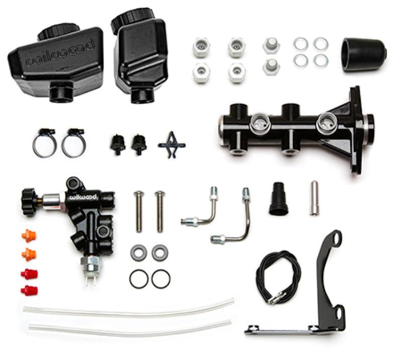 Wilwood Remote Tandem M/C Kit w/Brkt and Valve - 1.12in Bore Black - Torque Motorsport