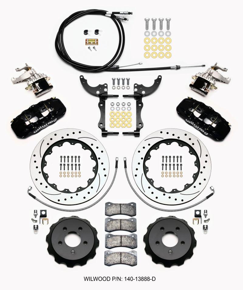 Wilwood AERO4 / MC4 Rear Kit 14.00 Drilled 2015-Up Mustang w/Lines & Cables - Torque Motorsport