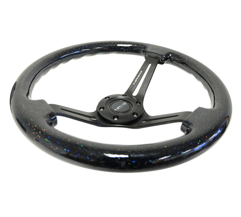 NRG Reinforced Steering Wheel (350mm / 3in. Deep) Black Multi Color Flake Wood w/ Black Matte Center - Torque Motorsport