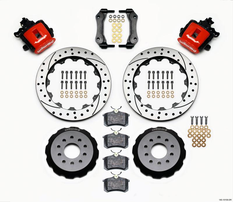 Wilwood Combination Parking Brake Rear Kit 12.88in Drilled Red Mustang 94-04 - Torque Motorsport