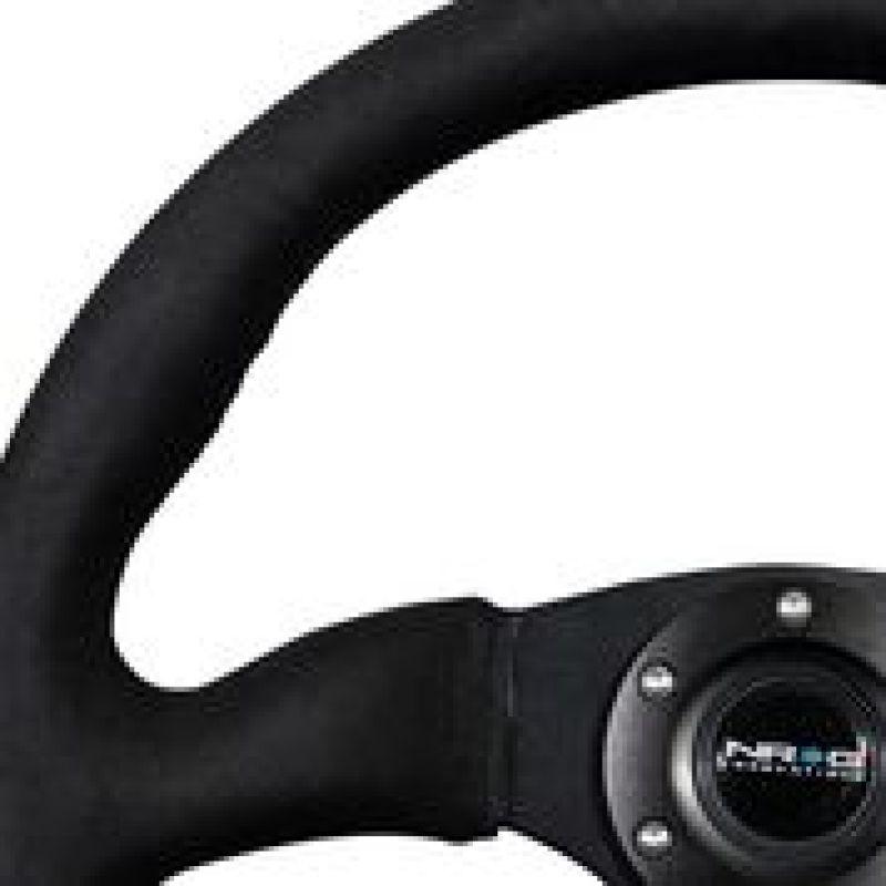 NRG Reinforced Steering Wheel (350mm / 2.5in. Deep)Blk Alcantara Comfort Grip w/4mm Matte Blk Spokes - Torque Motorsport