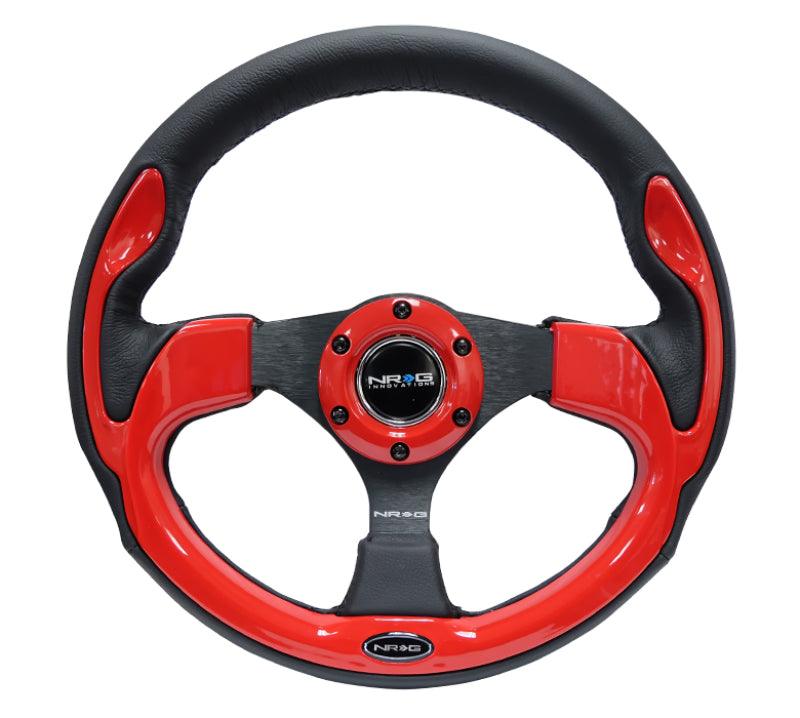 NRG Reinforced Steering Wheel (320mm) Blk w/Red Trim & 5mm 3-Spoke - Torque Motorsport