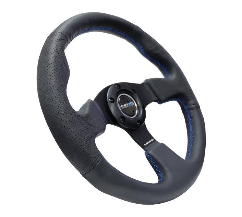 NRG Reinforced Steering Wheel (320mm) Black Leather w/Blue Stitching - Torque Motorsport