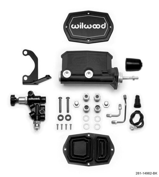 Wilwood Compact Tandem M/C - 15/16in Bore - w/Bracket and Valve (Pushrod) - Black - Torque Motorsport