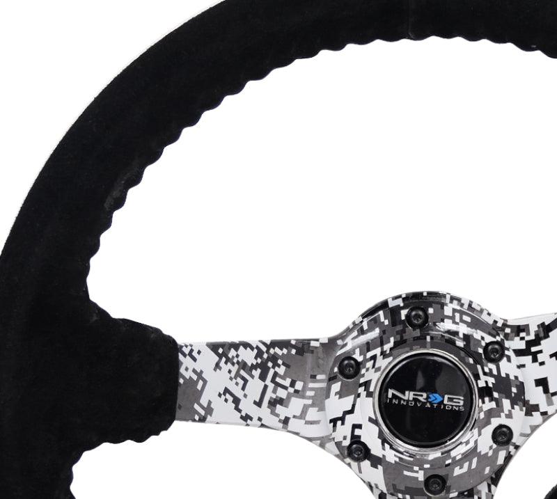 NRG Reinforced Steering Wheel (350mm / 3in. Deep) Blk Suede w/Hydrodipped Digi-Camo Spokes - Torque Motorsport