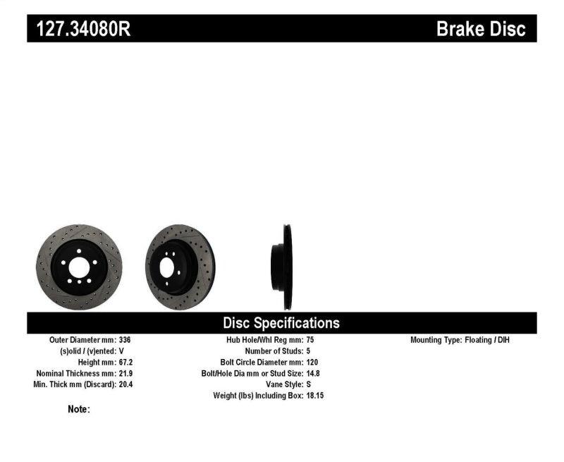 StopTech 06 BMW 330 / 07-09 BMW 335 Slotted & Drilled Right Rear Rotor - Torque Motorsport