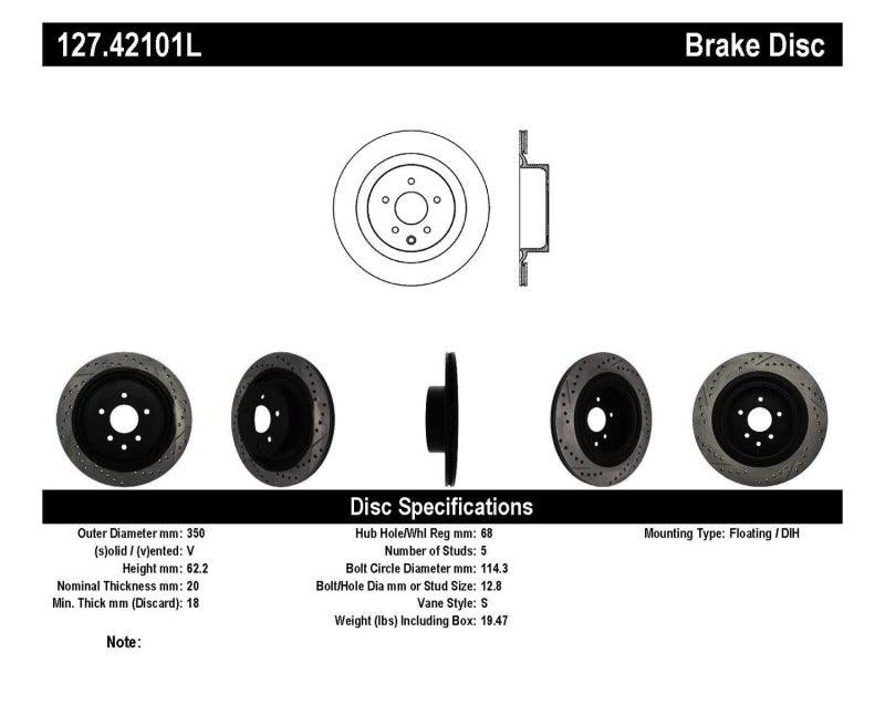 StopTech Infiniti G37 / Nissan 370Z SportStop Slotted & Drilled Rear Left Rotor - Torque Motorsport