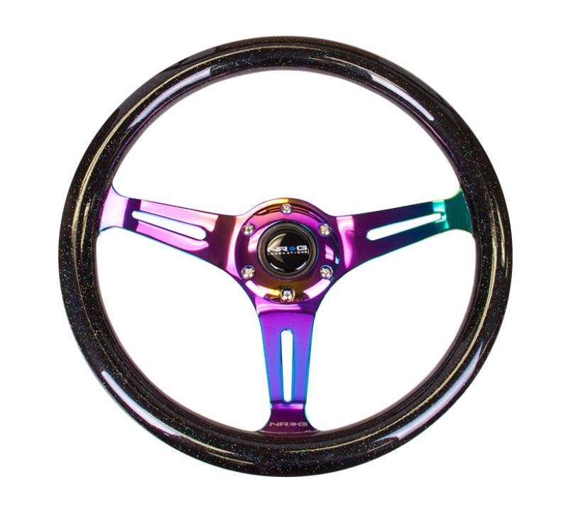 NRG Classic Wood Grain Steering Wheel (350mm) Black Sparkle/Galaxy Color w/Neochrome 3-Spoke - Torque Motorsport