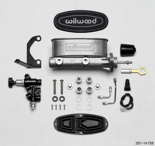 Wilwood HV Tandem M/C Kit w L/H Bracket & Prop Valve - 15/16in Bore-W/Pushrod - Early Mustang - Torque Motorsport