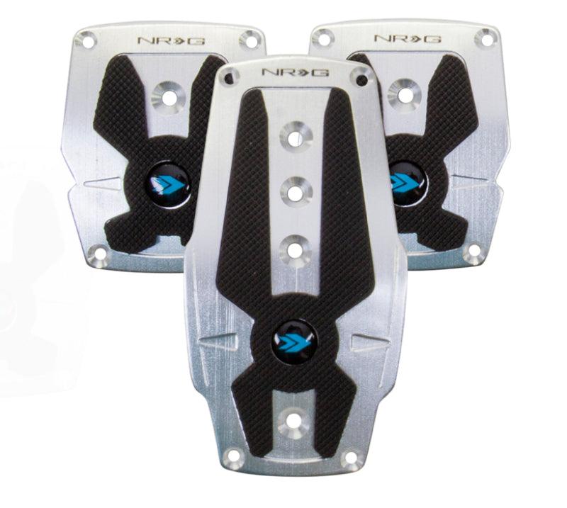 NRG Brushed Aluminum Sport Pedal M/T - Silver w/Black Rubber Inserts - Torque Motorsport