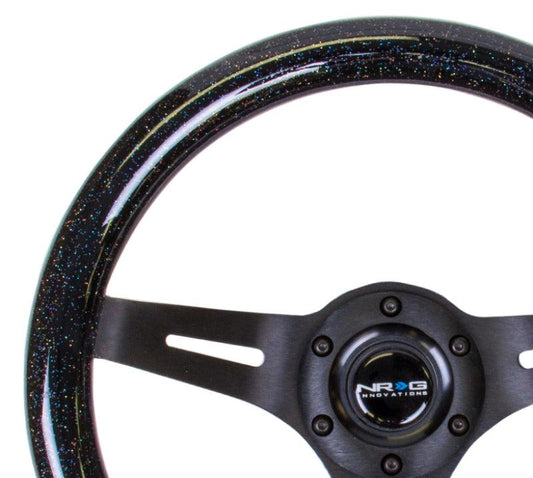 NRG Classic Wood Grain Steering Wheel (310mm) Black Sparkle w/Blk 3-Spoke Center - Torque Motorsport