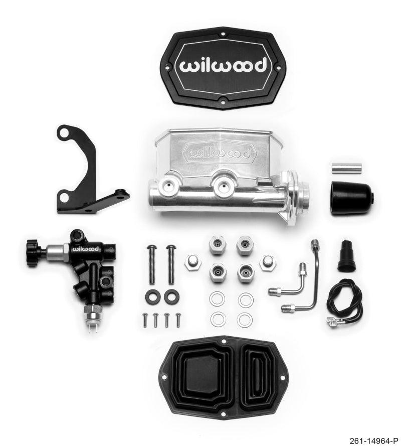 Wilwood Compact Tandem M/C - 1.12in Bore - w/Bracket and Valve - Ball Burnished - Torque Motorsport