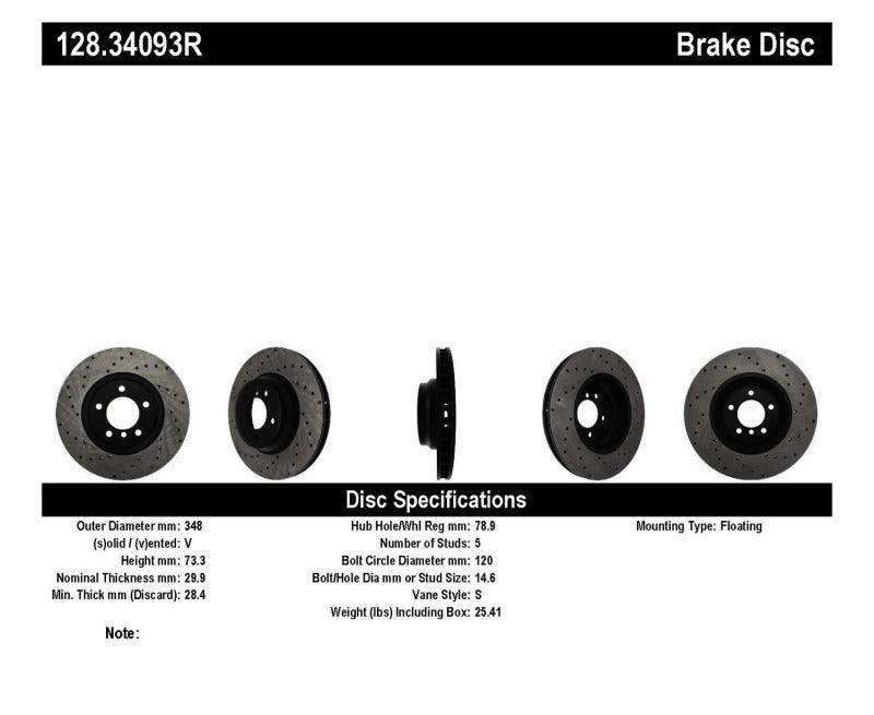 StopTech 07-10 BMW 335i Cross Drilled Right Front Rotor - Torque Motorsport