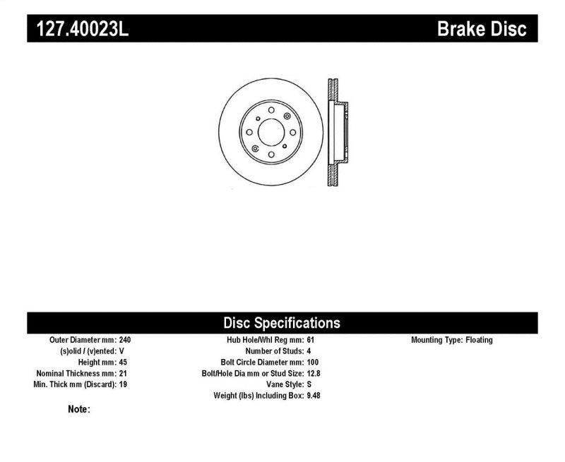 StopTech 96-00 Honda Civic DX/HX Coupe/90-00 Civic DX/LX Sedan Slotted & Drilled Left Front Rotor - Torque Motorsport