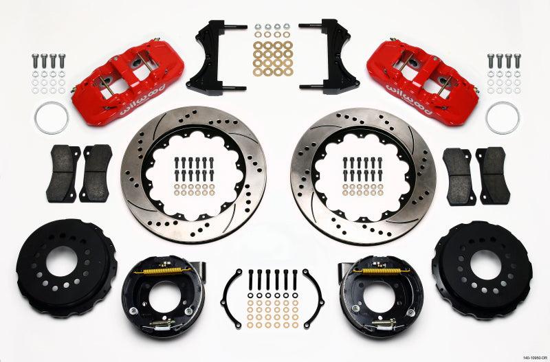 Wilwood AERO4 Rear P-Brake Kit 14.00in Drill Red 2005-2014 Mustang - Torque Motorsport