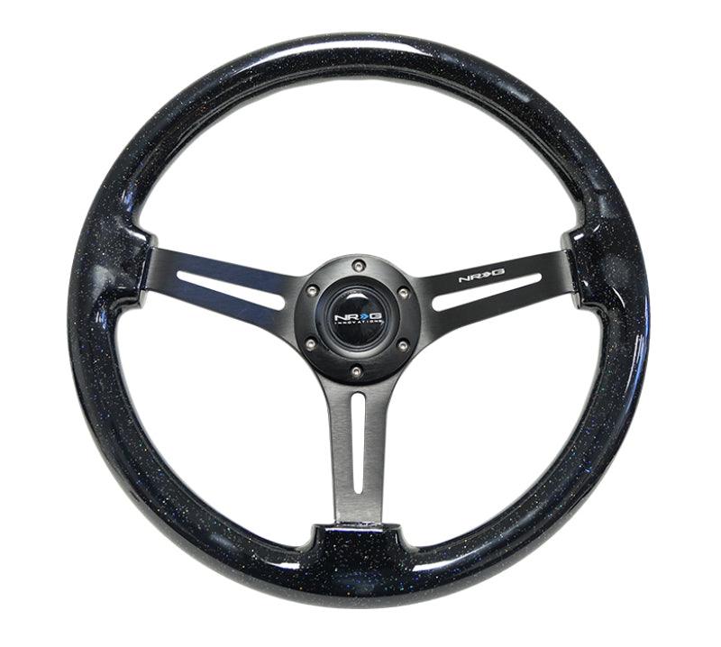 NRG Reinforced Steering Wheel (350mm / 3in. Deep) Black Multi Color Flake Wood w/ Black Matte Center - Torque Motorsport