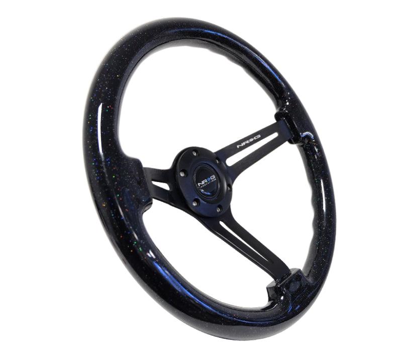 NRG Reinforced Steering Wheel (350mm / 3in. Deep) Black Multi Color Flake Wood w/ Black Matte Center - Torque Motorsport