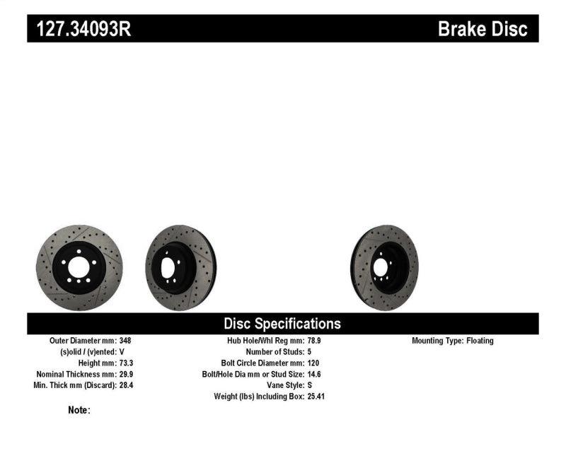 StopTech 07-09 BMW 335 (E90/E92/E93) Slotted & Drilled Right Front Rotor - Torque Motorsport