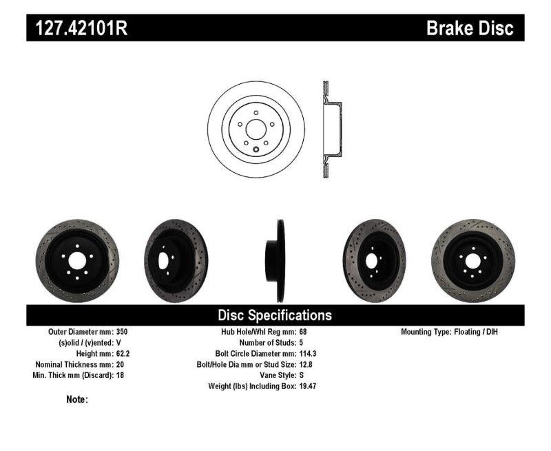 StopTech Infiniti G37 / Nissan 370Z SportStop Slotted & Drilled Rear Right Rotor - Torque Motorsport