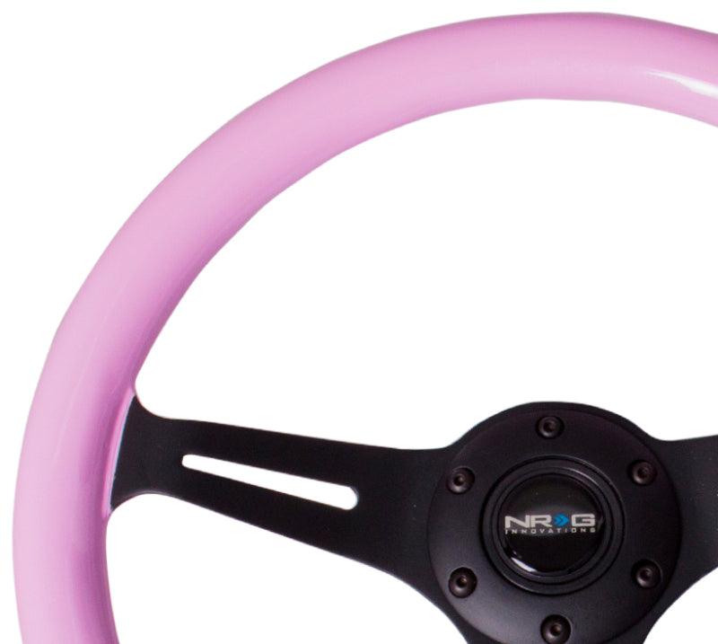 NRG Classic Wood Grain Steering Wheel (350mm) Solid Pink Painted Grip w/Black 3-Spoke Center - Torque Motorsport