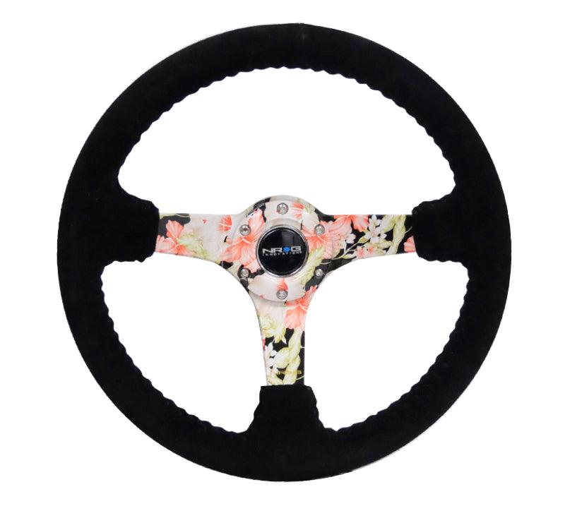 NRG Reinforced Steering Wheel (350mm / 3in. Deep) Blk Suede Floral Dipped w/ Blk Baseball Stitch - Torque Motorsport