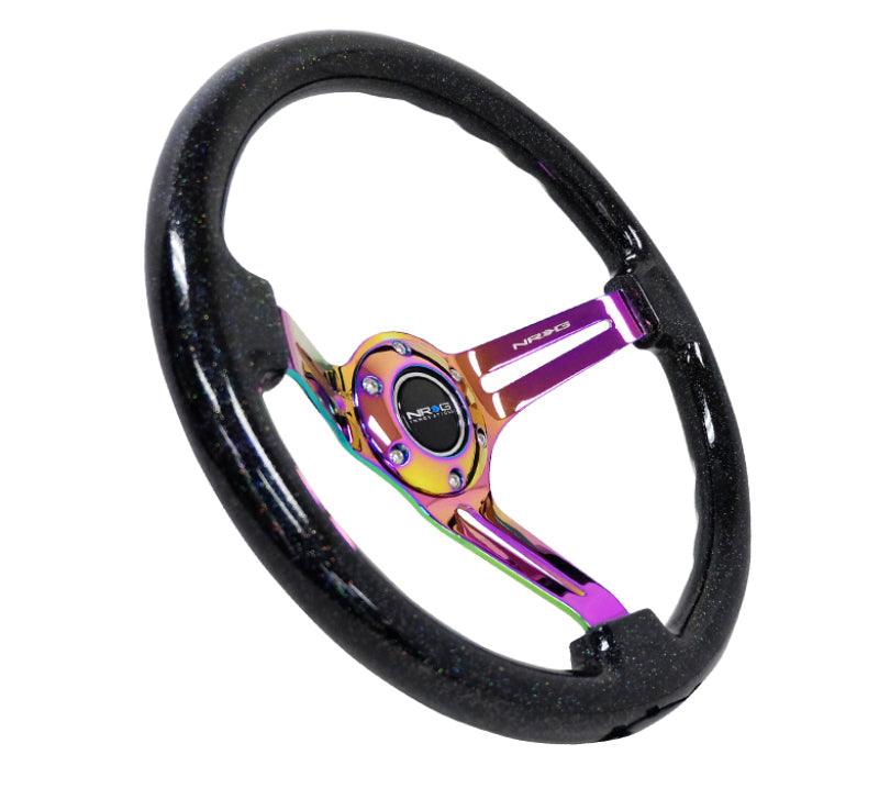 NRG Reinforced Steering Wheel (350mm / 3in. Deep) Blk Multi Color Flake w/ Neochrome Center Mark - Torque Motorsport