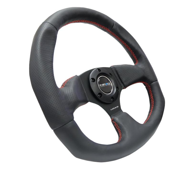 NRG Reinforced Steering Wheel (320mm Horizontal / 330mm Vertical) Leather w/Red Stitching - Torque Motorsport