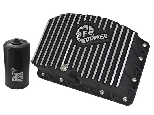 AFE Pro Series Engine Oil Pan Black w/Machined Fins; 11-16 Ford Powerstroke V8-6.7L (td) - Torque Motorsport