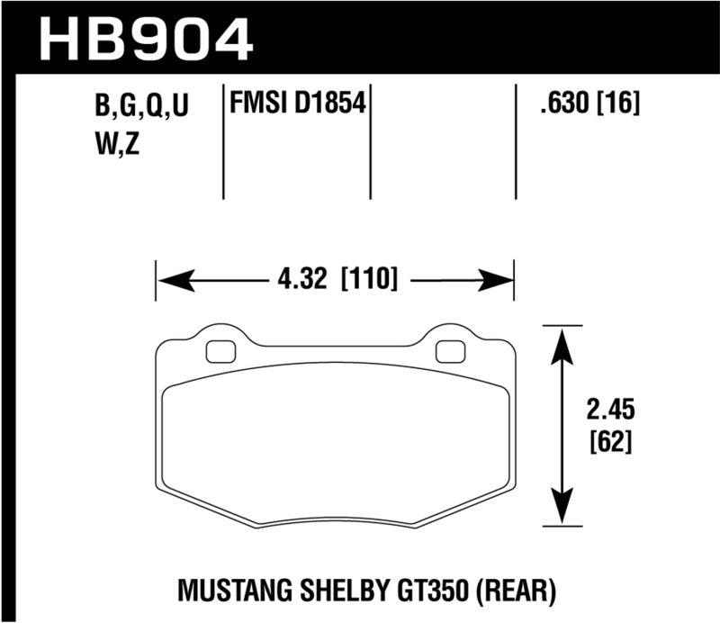 Hawk 15-17 Ford Mustang Shelby GT350/GT350R HP+ Rear Brake Pads - Torque Motorsport