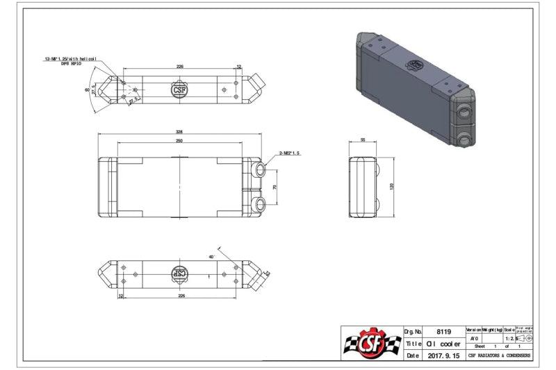 CSF Universal Dual-Pass Oil Cooler - M22 x 1.5 - 13in L x 4.75in H x 2.16in W - Torque Motorsport