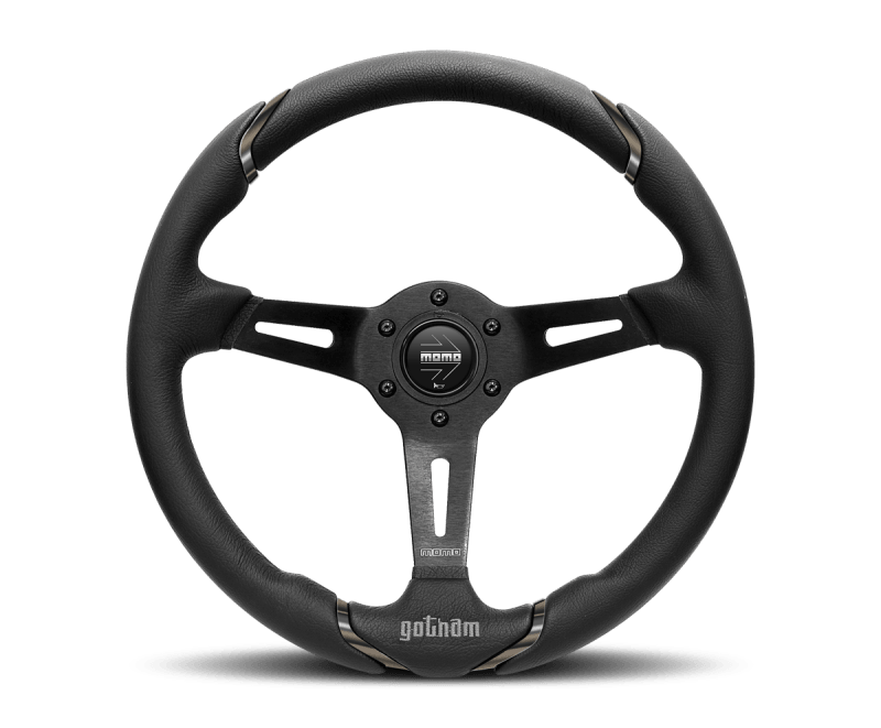 Momo Gotham Steering Wheel 350 mm - Black Leather/Black Spokes - Torque Motorsport